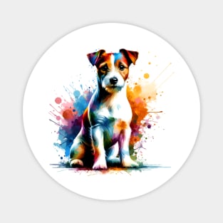 Russell Terrier in Colorful Abstract Splash Art Magnet